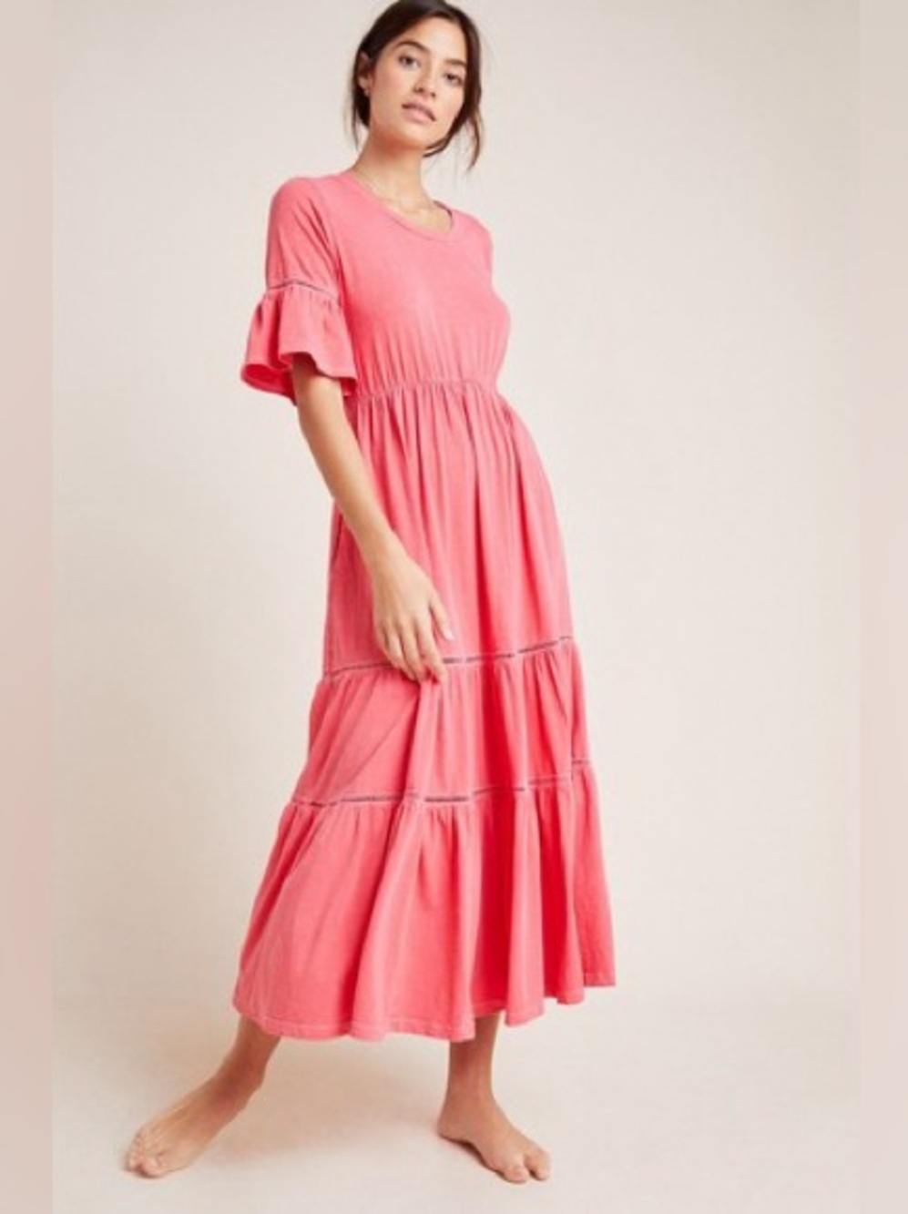 Anthropologie Sundry Tiered Maxi Dress Orange Size 4 / XL